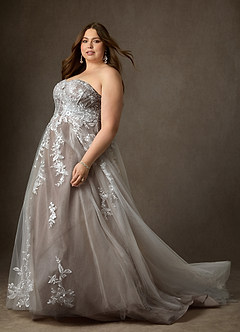 Azazie Keri Robes de mariée Robe Princesse en Dentelle Sans bretelles Blanc Diamant Moka image15