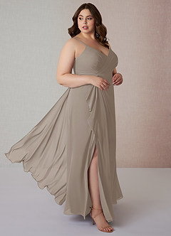Azazie Emerald Bridesmaid Dresses Taupe A-Line Ruffled Chiffon Dress image9