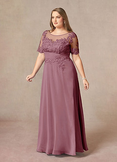 Azazie Raissa Mother of the Bride Dresses Vintage Mauve A-Line Lace Chiffon Dress image11