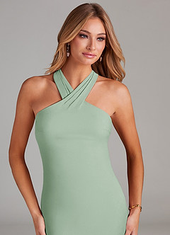 Azazie Doretta Bridesmaid Dresses Agave Mermaid Pleated Chiffon Dress image5