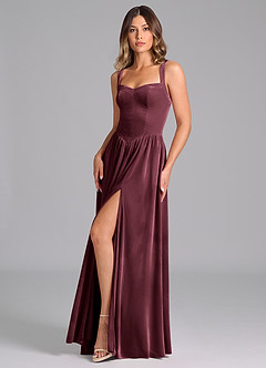 Azazie Francis Bridesmaid Dresses Raspberry A-Line Corset Velvet Dress image4