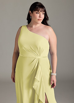 Azazie Liza Jurken voor bruidsmeisjes Jurk van Chiffon met Zeemeermin One-Shoulder Citroensorbet image15