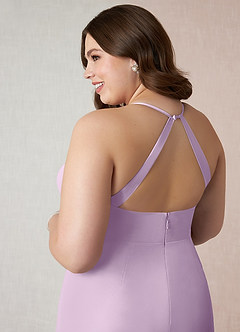 Azazie Becca Bridesmaid Dresses Frosted Lilac Sheath V-Neck Chiffon Dress image11