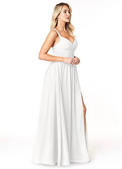 Azazie Chanel Brautjungfernkleider A-Linie Plissee Chiffon Kleid Weiß image8