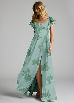 Azazie Bondi Robes de demoiselle d'honneur Robe Trapèze en Satin extensible Arc Fleurs De Sauge Poussiéreuse image6