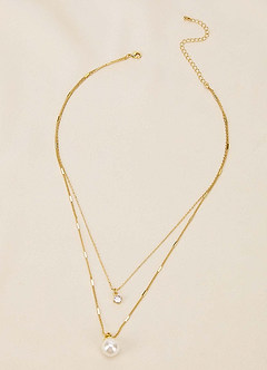 front Pearl and Crystal Pendant Layered Necklace