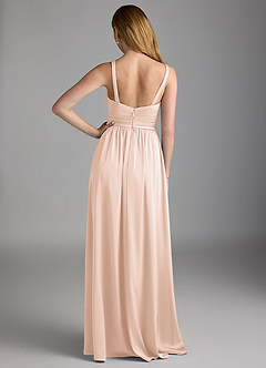 Azazie Chanel Bridesmaid Dresses Blushing Pink A-Line Pleated Stretch Satin Dress image2