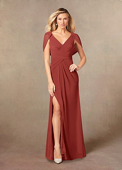 Azazie Luisa Mother of the Bride Dresses Terracotta Mermaid V-Neck Pleated Mesh Dress image1