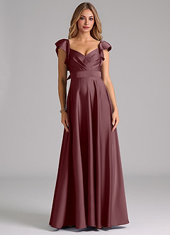 Azazie Leilani Bridesmaid Dresses Sangria A-Line Ruched Stretch Satin Dress image3
