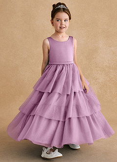 Azazie Megallie Flower Girl Dresses Wisteria A-Line Bow Tulle Dress image3