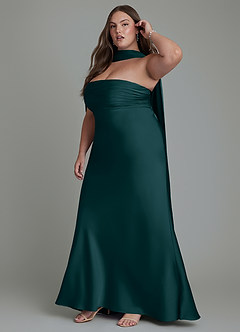 Azazie Saylor Vestidos de damas de honor Vestido Pino de Satén Elástico de Corte Sirena con Palabra de honor image16