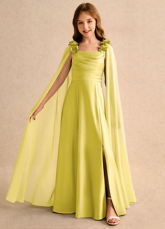Azazie Rosita Girls Formal 플라워 걸 드레스 에이라인 플리츠 매트 새틴 플로어 기장 드레스 image1