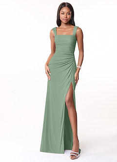 Azazie Jesaphine Bridesmaid Dresses Matcha Sheath Ruched Mesh Dress image5