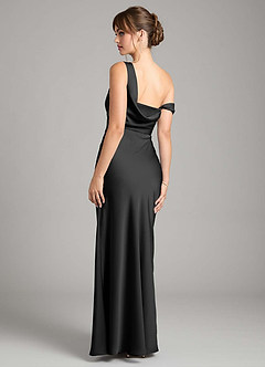 Azazie Madelyn Bridesmaid Dresses Black Mermaid One Shoulder Stretch Satin Convertible Dress image2