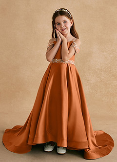 Azazie Jodi vestidos de niña de las flores Vestido de Cobre de Satin Mate de Corte En A image5