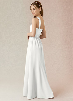 Azazie Jiya Junior White A-Line Pleated Stretch Satin Dress image3