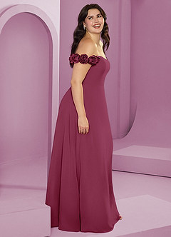 Barbie ♥ Azazie Suknie dla druhen Rozkloszowana szyfonowa sukienka z odkrytymi ramionami i kwiatowymi rozetkami image15