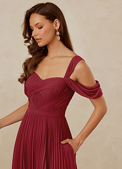Christian Siriano Bridal for Azazie 1013 Bridesmaid Dresses Pomegranate A-Line Off the Shoulder Chiffon Dress image6