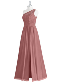Azazie Demi Bridesmaid Dresses Desert Rose A-Line One Shoulder Chiffon Dress image10