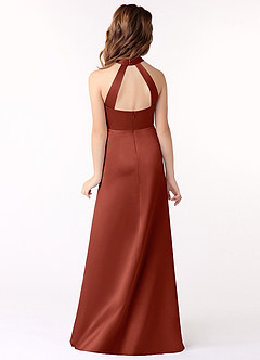 Azazie Laurel Junior Terracotta A-Line Stretch Satin Dress image3