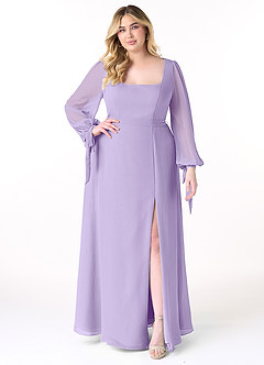 Azazie Leonia Robes de demoiselle d'honneur Robe Trapèze en Mousseline de soie Manche longue Lilas image8
