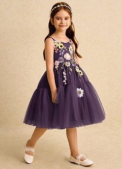Azazie Osea Robe Demoiselle D'honneur Fillette Robe Princesse en Tulle Plissée Prune image5