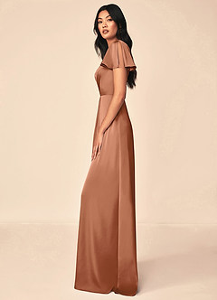 Azazie Soren Bridesmaid Dresses Bronzer A-Line Pleated Stretch Satin Dress image3