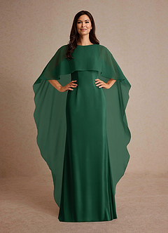 Azazie Milfred Mother of the Bride Dresses Dark Green Sheath Boatneck Stretch Satin Dress image2