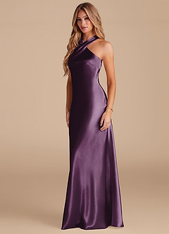 Azazie Doretta Bridesmaid Dresses Plum Mermaid Bow Metallic Satin Dress image4