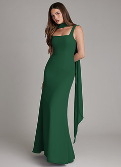 Azazie Katya Robes de demoiselle d'honneur Robe Sirène Convertible en Mousseline de soie Col Carré Vert Foncé image3