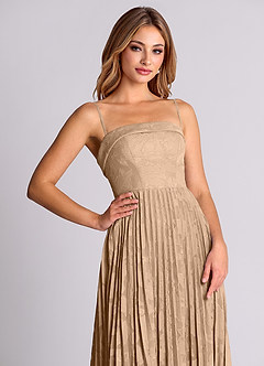 Azazie Mariana Bridesmaid Dresses Champagne A-Line Strapless Floral Burnout Convertible Dress image2