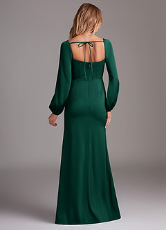 Azazie Charissa Bridesmaid Dresses Emerald Sheath Long Sleeve Stretch Satin Dress image8