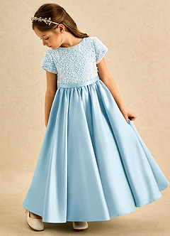 Azazie Cashew Flower Girl Dresses Sky Blue Ball-Gown with Sleeves Matte Satin Dress image5