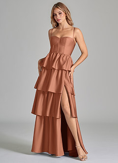 Azazie Faye Bridesmaid Dresses Bronzer A-Line Ruched Stretch Satin Dress image8