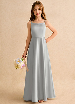 Azazie Joella Girls Formal Blomsterpigekjoler A-Line Plisseret Stræk satin Gulv-længde Kjole image3