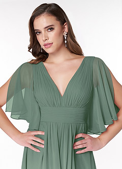 Azazie Temeka Bridesmaid Dresses Eucalyptus A-Line Ruched Chiffon Dress image6