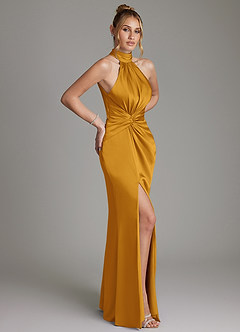 Azazie Gracelynn Brautjungfernkleider Etui Plissee Stretch-Satin Kleid Butterscotch image7