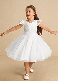 Azazie Vetty Flower Girl Dresses Ivory White A-Line Lace Tulle Dress image5