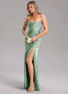 Azazie Grata Brautjungfernkleider Etui Seitliche Cut-Outs Stretch-Satin Kleid Agave image4