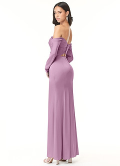 Azazie Hallie Bridesmaid Dresses Wisteria Sheath Off-The-Shoulder Long Sleeve Stretch Satin Convertible Dress image6