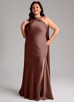 Azazie Kinsley Brudtärnklänningar Klänning av Sjöjungfru i Stretch Satin Sidoslits Espresso image11