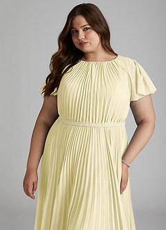 Azazie Kara 겸손한 신부 들러리 드레스 A라인 주름진 쉬폰 플로어 길이 드레스 image12