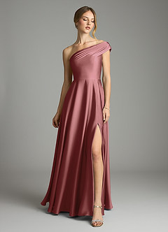 Azazie Melanie Suknie dla druhen Linia A Zza ramienia Satyna elastyczna Do ziemi Sukienka image3