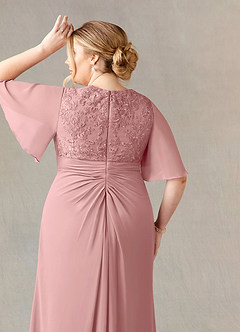Azazie Carson Mother of the Bride Dresses Dusty Rose A-Line V-Neck Lace Chiffon Dress image11