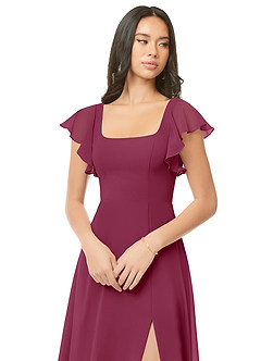 Azazie Bondi Brautjungfernkleider A-Linie Gestreift Chiffon Kleid Maulbeerrot image6