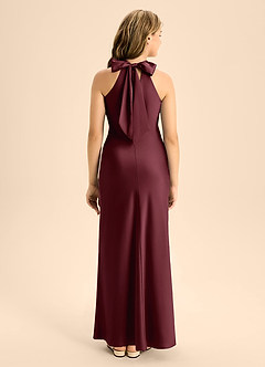 Azazie Doretta Junior Cabernet A-Line Pleated Stretch Satin Dress image2