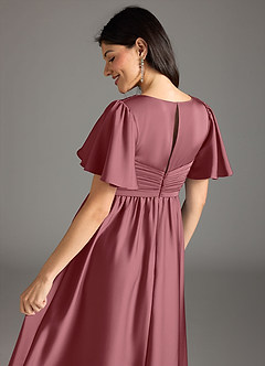 Azazie Verna Maternity Bridesmaid Dresses A-Line Ruched Stretch Satin Floor-Length Dress image8