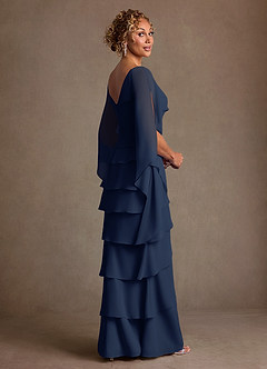 Azazie Arabinda Klänningar till brudens mor Klä Tubklänning i Chiffong Rynkad Mörk Marinblå image2