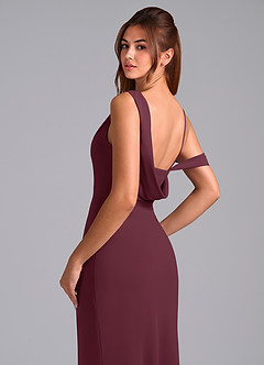 Azazie Madelyn 신부 들러리 드레스 인어 한쪽 어깨 쉬폰 바닥 길이 드레스 image2