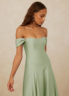 Christian Siriano Bridal for Azazie 1002 Bridesmaid Dresses Dusty Sage A-Line Off the Shoulder Stretch Satin Convertible Dress image4